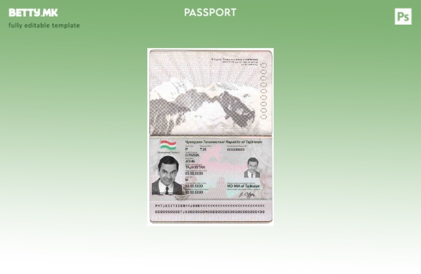 Шаблон за пасош на Таџикистан во модерен стил